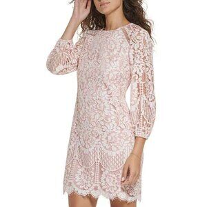 Vince Camuto Blush Pink Lace 3/4 Sleeve Womens Sheath Dress Size 10 Blouson